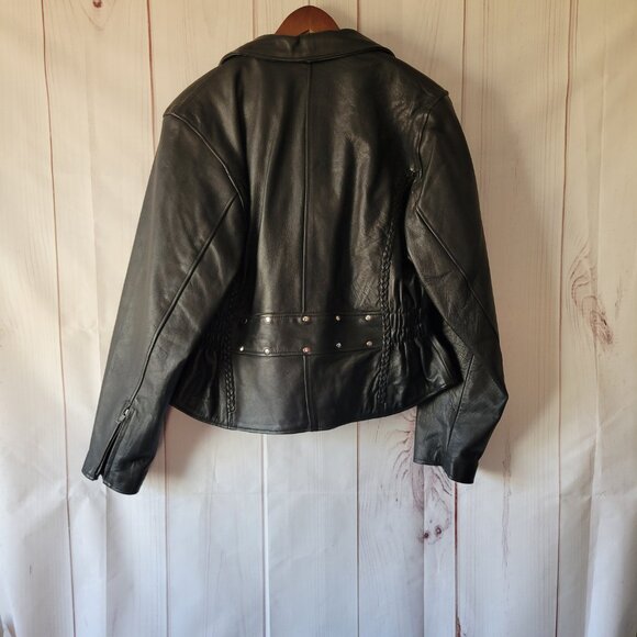 Unik Premium Women’s XXL Black Leather Braded Motorcycle Biker Jacket, NWOT - Picture 4 of 9